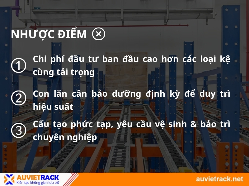 Nhược điểm kệ con lăn 