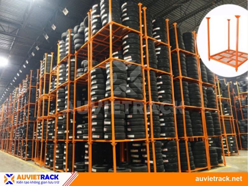 Pallet sắt xếp chồng lưu trữ hàng hóa dạng cuộn hoặc vật tư cồng kềnh