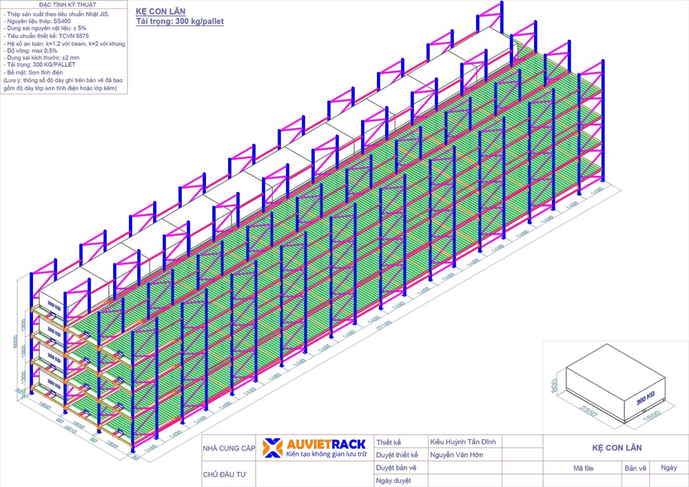 Bản vẽ 3D chi tiết kệ con lăn - Au Viet Rack