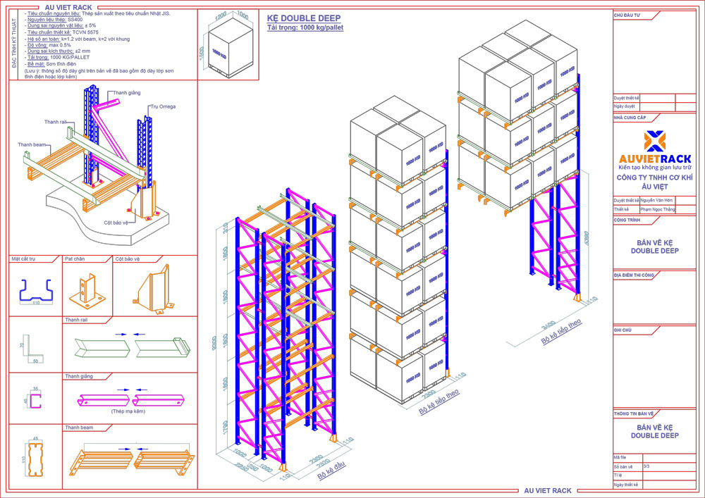 Bản vẽ 3D chi tiết kệ Double Deep - Au Viet Rack