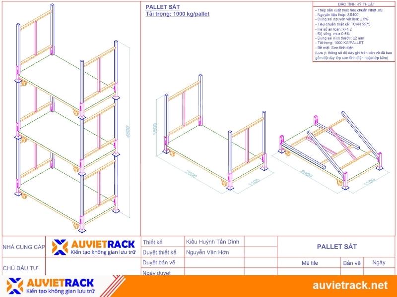 Bản vẽ kỹ thuật của pallet sắt chồng gấp