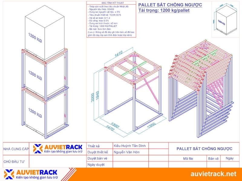Bản vẽ kỹ thuật của pallet sắt chồng ngược