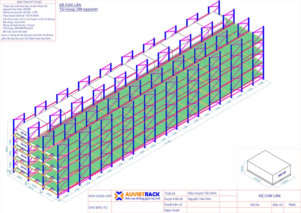 Bản vẽ 3D chi tiết kệ con lăn - Au Viet Rack