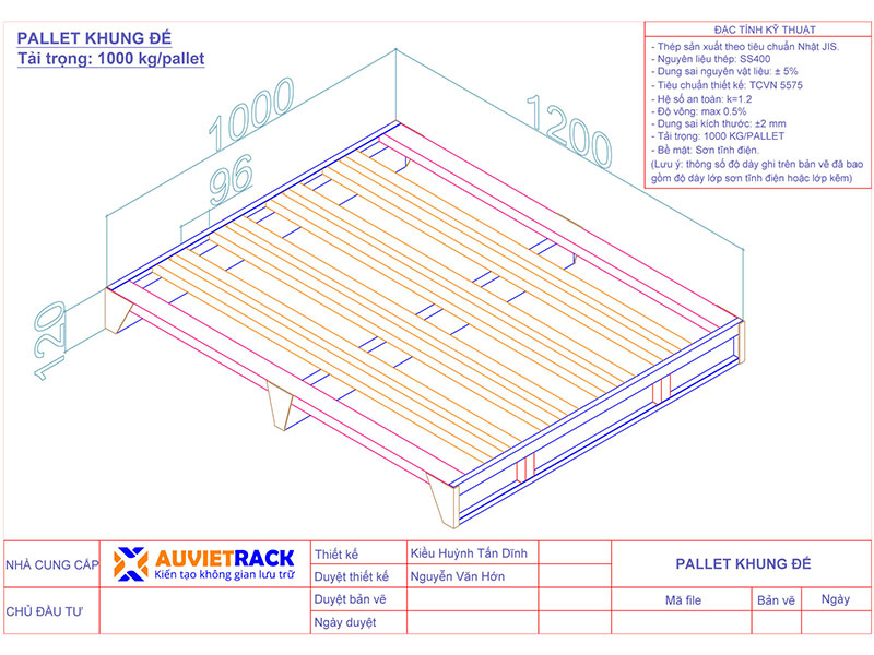 Bản vẽ thiết kế pallet sắt khung đế
