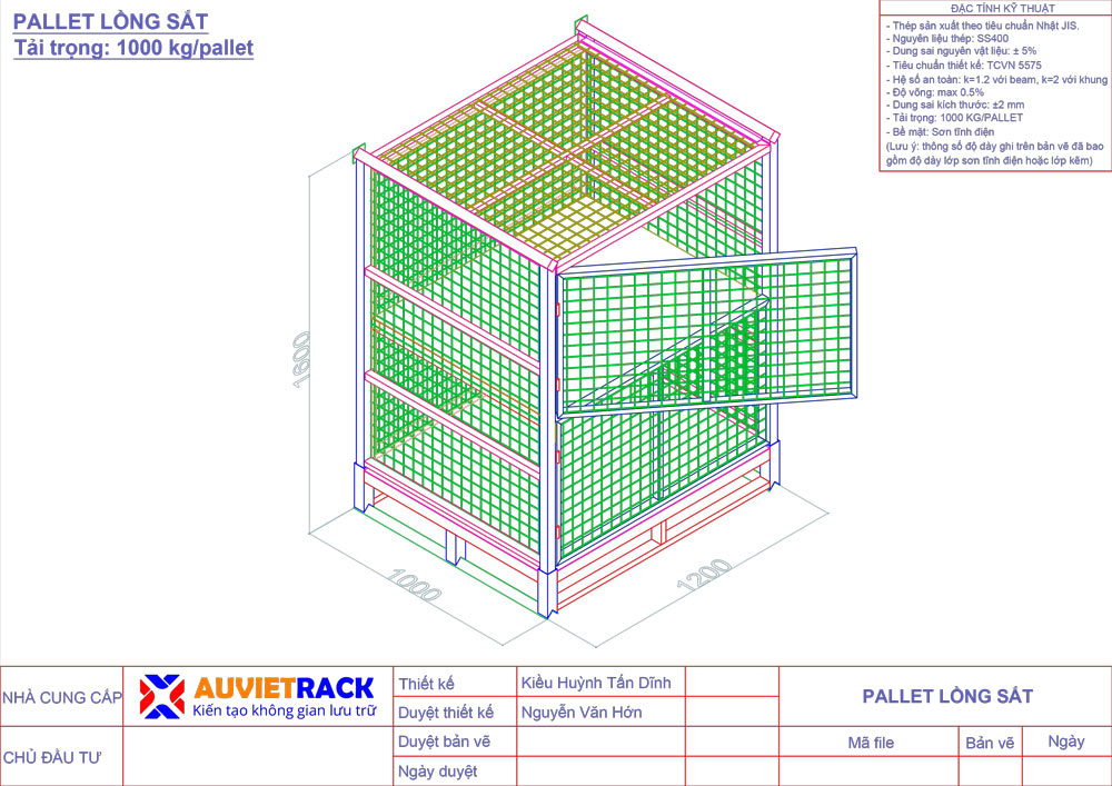 Bản vẽ thiết kế pallet sắt vách lưới- Au Viet Rack